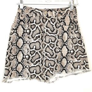 ZARA Snake Skin Mini Skirt Asymmetric Frayed Hem Size Small